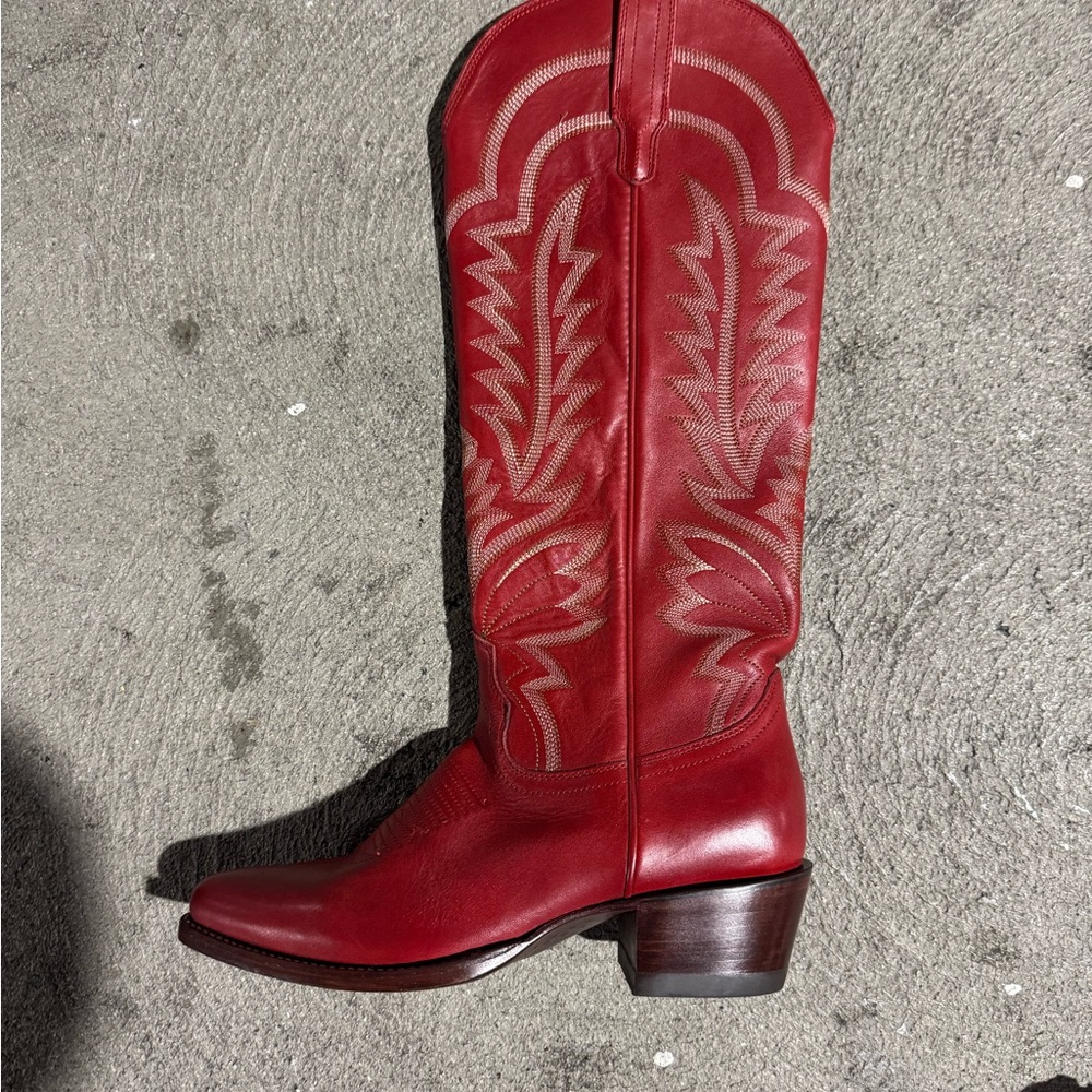 Abby Red Leather Cowboy Boots